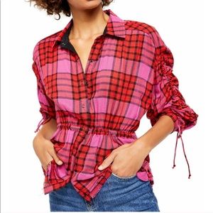 Free People Pacific Dawn Plaid Shirt Size Medium